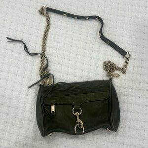 Rebecca Minkoff Olive Green Leather Crossbody Bag with Gold Chain Good Condition